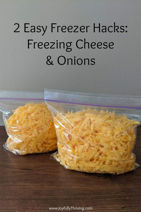 How to Freeze Onions and Cheese | 2 Easy Freezer Tricks Shredded Cheese Storage In Fridge, Freeze Onions, Freezer Desserts Recipes, Freezing Onions, Freeze Cheese, Freezing Cheese, Pantry Hacks, Freezer Desserts, Frugal Food