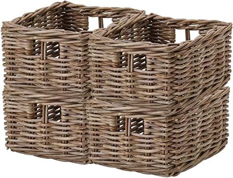 Wovenhill Set of 4 Kubu Rectangle Wicker Baskets | Handmade Woven Storage Shelf Baskets | W29 x D25 x H15 : Amazon.co.uk: Home & Kitchen Natural Shelves, Shelf Baskets, Shelf Baskets Storage, Log Baskets, Hamper Storage, Beautiful Storage, Woven Baskets, Basket Shelves, Lift And Carry