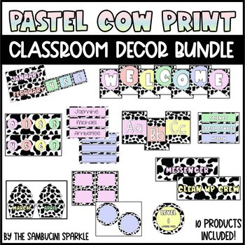 Get ready for the school year by decorating your classroom with this Pastel Cow Print themed decor bundle!Included in this bundle are all 10 sets to my Pastel Cow Print classroom decor line at a discounted price! With the purchase of this bundle, you will receive the following products:Pastel Cow Print Welcome BannerPastel Cow Print Calendar SetPastel Cow Print Editable NameplatesPastel Cow Print Number LinePastel Cow Print Alphabet Line PostersPastel Cow Print Editable Schedule CardsPastel Cow Print Birthday Board Set Pastel Cow Print Editable Labels Pastel Cow Print Class Jobs SetPastel Cow Print Voice Level PostersYou can preview all that is included by clicking the individual product links above.Have fun decorating! Cow Print Classroom Theme, Cow Print Classroom, Cowgirl Classroom, Cow Classroom, Pastel Cow Print, Cow Print Birthday, Future Educator, Alphabet Line, Teachers Room