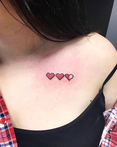 Tattoo I had done 2 weeks ago.  Visit blazezelda.tumblr.com Pixel Hearts Tattoo, Zelda Hearts Tattoo, Zelda Heart Tattoo, Pixel Heart Tattoo, 3 Hearts Tattoo, Zelda Heart, Pixel Tattoo, Live Tattoo, Zelda Tattoo