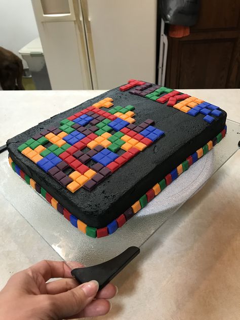 Tetris birthday cake Buttercream & Fondant Tetris Birthday Cake, Tetris Birthday Party, Tetris Cake, Tetris Party, Birthday Cake Buttercream, Alphabet Cake, Buttercream Fondant, Cake Buttercream, 80s Theme