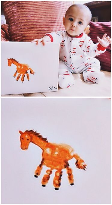 Handprint Horse Craft for Kids and Babies - Cute keepsake | CraftyMorning.com Handprint Horse, Horse Crafts Kids, Scrapbook Bebe, Farm Animal Crafts, Animal Art Projects, Footprint Crafts, Hand Prints, Farm Crafts, Horse Crafts