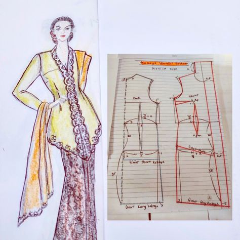 Kebaya Pattern Sewing, Draped Skirt Pattern, Cape Dress Pattern, Dress Pengantin, Pola Kebaya, Kebaya Moden, Basic Dress Pattern, Kebaya Modern Dress, Corset Fashion Outfits