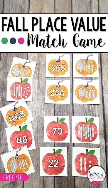 Grab your free Fall Place Value Match Game. This makes the perfect math activity for first, second or third grade. Fall Math Activities, Teaching Place Values, Number Posters, Comparing Numbers, Math Place Value, Fall Math, Numbers Kindergarten, Math Intervention, Halloween Math