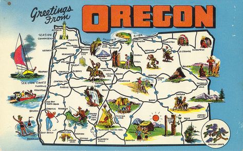 greetings Map Of Oregon, Oregon Map, Seaside Oregon, Oregon Life, Retro Map, Life Insurance Companies, State Of Oregon, Oregon Travel, Oregon State