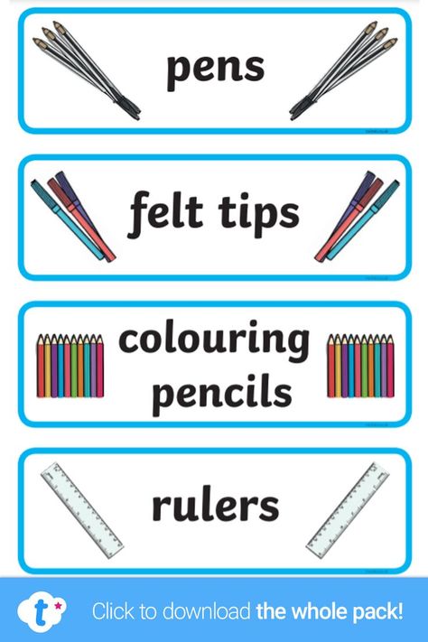 Use these vibrant tote tray labels to help children find essential classroom materials and stationery. Each label features a different item of classroom equipment, including glue sticks, sticky tape, pencils and felt tips. Click to download and find more classroom organisation resources over on the Twinkl website. #twinkl #twinklresources #teachingresources #classroomorganisation #classroom #traylabels #classroomlabels #felttips #pens #colouringpencils #teachers #stationery #classroomhacks Art Supplies Labels, Classroom Management Activities, Classroom Hacks, Classroom Materials, Supply Labels, Classroom Organisation, Primary Teaching, Classroom Labels, Classroom Door