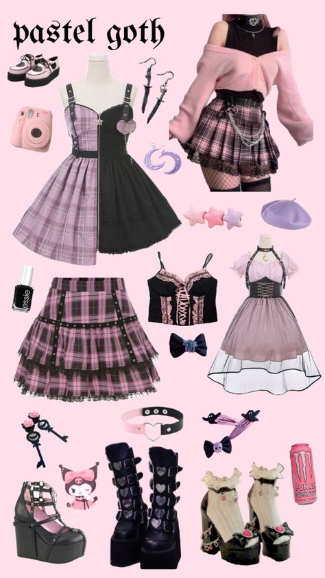 Sanrio Outfit Inspired, Cute Emo Outfits Pastel Goth, Pastel Goth Style Outfits, Pink Aesthetic Clothes Pastel Goth, Pastel Gothic Aesthetic Outfit, Pastel Goth Fashion Aesthetic, Cute Emo Style, Cute Goth Outfits Aesthetic, Pastel Goth Clothes Outfits