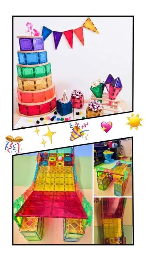 Magnatiles Birthday Party, Magnet Blocks, Magnetic Tiles, Rainbow Party, Tiny Humans, Party Time, Birthday Cake, Birthday Party, Rainbow