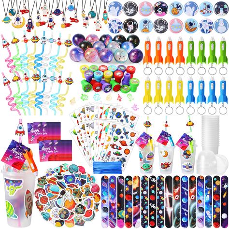 PRICES MAY VARY. Impressive Array of Items: this space party favors set comes with an impressive variety of items; Ranging from pendants, key rings, wrist bands, badges, straws, to stickers, stamps, elastic balls, cups and lids, cards, packaging ties and more, this set provides everything you need to host an unforgettable space themed party Tailor Made for 16 Kids: specially designed to cater for up to 16 kids, this space themed party favors set ensures that most children are well catered to; Wi Space Party Favors, Space Tattoos, Kid Birthday Party, Cards Packaging, Bouncy Ball, Slap Bracelets, Space Tattoo, Space Galaxy, Space Party