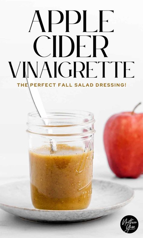 This apple cider vinaigrette combines apple cider vinegar, honey, and warm spices like cinnamon & cloves for a tasty, fall-inspired dressing. Apple Cider Vinaigrette Dressing, Cider Vinaigrette Dressing, Apple Cider Vinegar Dressing, Thanksgiving Salad Recipes, Apple Cider Vinaigrette, Cider Vinaigrette, Thanksgiving Salad, Warm Apple Cider, Salad Dressing Recipes Homemade