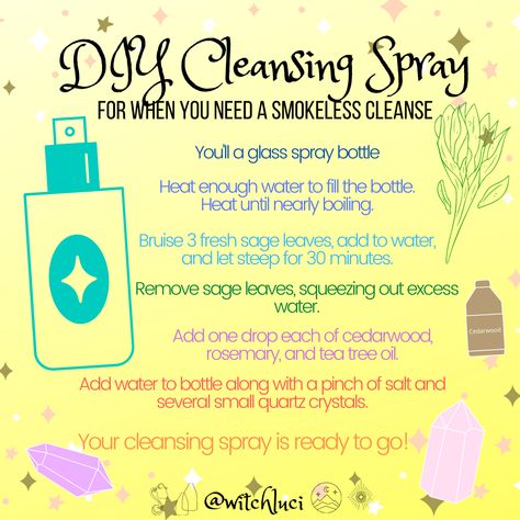 Witchy Cleansing Spray, Diy Cleansing Spray, Rain Water Cleansing, Cleansing Spray Witchcraft Diy, Diy Protection Spray, Auric Spray Recipe, Diy Sage Spray, Diy Smudge Spray, How To Make Smudge Spray