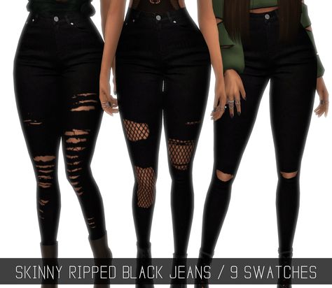 SKINNY RIPPED BLACK JEANS sims4 cc Simpliciaty Cc, Ripped Black Jeans, Sims 4 Black Hair, Sims 4 Cc Folder, Sims 4 Gameplay, Sims 4 Teen, Khaki Jeans, Sims 4 Dresses, Sims 4 Mm