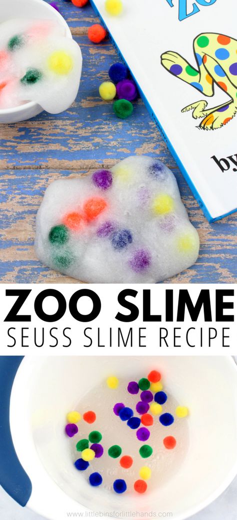 Put Me In The Zoo Polka Dot Slime - Little Bins for Little Hands Zoo Activities Preschool, Dr Seuss Preschool Activities, Zoo Preschool, Dr Seuss Preschool, Fun Slime, Dr Seuss Party, Zoo Crafts, Dr Seuss Classroom, Zoo Activities