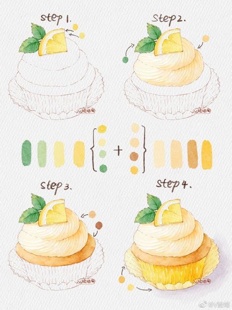 Akvarel Illustration, Minimal Cake, Watercolor Food Illustration, Beautiful Dawn, Food Art Painting, 귀여운 음식 그림, Food Sketch, Food Artwork, Food Illustration Art