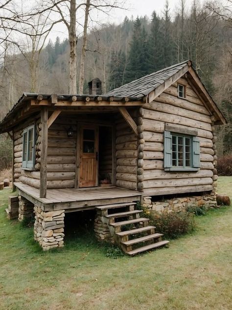 Log Home Ideas, Cabin Style Homes, Little Cabin In The Woods, Log Cabin Rustic, Small Log Cabin, Cottage Cabin, Cabin Living, Little Cabin, Log Cabin Homes