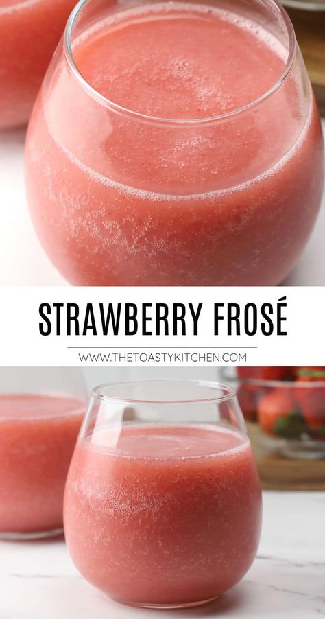 Frosé (frozen rosé) recipe by The Toasty Kitchen. Frosé, or frozen rosé, is a fruity, three ingredient slushy cocktail recipe. All you need is a bag of frozen strawberries, wine, ice, and a blender to make this sweet summer drink. #Frosé #frose #frozenrose #slushycocktail #slushy #alcoholic #strawberryfrose #strawberry #summer #valentinesday #drink #recipe #cocktail Frosé Recipe, Summer Vegetable Recipes, Summer Fruit Recipes, Potluck Side Dishes, Frozen Rose, Summer Food Party, Summer Drinks Alcohol, Rose Recipes, Strawberry Summer