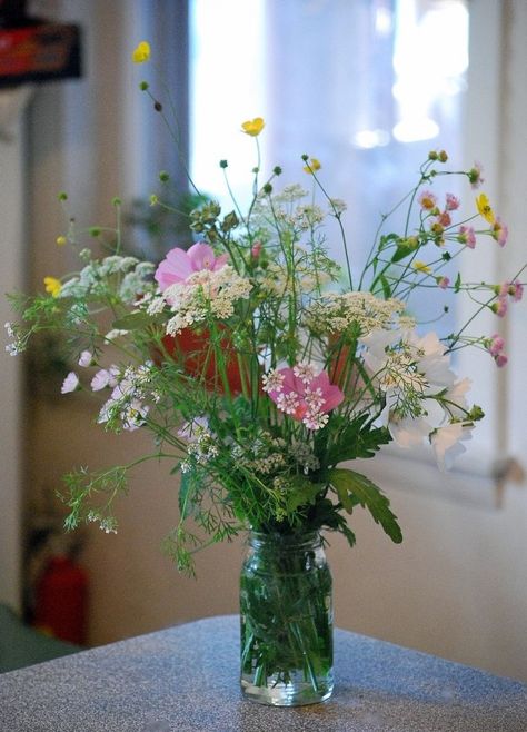 Buttercups, cosmos & wild carrot. Bouquet Champetre, Wildflower Garden, Wildflower Bouquet, Indoor Flowers, Wildflower Wedding, Bunch Of Flowers, Flower Farm, Summer Flowers, Cut Flowers