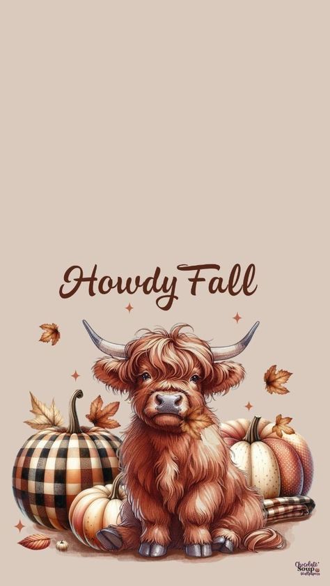 Howdy Fall Wallpaper, Fall Cowboy Wallpaper, Highland Cow Wallpaper Iphone Aesthetic, Fall Cow Wallpaper, Fall Wapallper, Wallpaper Iphone September, Country Fall Wallpaper, Fall Backgrounds For Iphone, Hello Fall Wallpapers