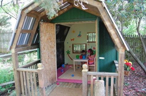 http://happymommy2520.hubpages.com/hub/Turning-Your-Storage-Shed-into-a-Playroom Playset Landscaping, Abandoned Shed, Kids Shed, Shed Playhouse, Backyard Playset, Shed Makeover, Playhouse Plans, Diy Playhouse, Build A Playhouse