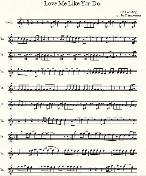 Musical Mania: Love Me Like You Do by Ellie Goulding Violin Sheet Music Violin Tips, Free Violin Sheet Music, Sheet Music With Letters, Piano Sheet Music Letters, Cello Sheet Music, Violin Songs, Clarinet Sheet Music, Saxophone Sheet Music, Orchestra Music