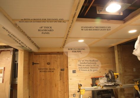 removable beadboard ceiling panels in basement Basement Ceiling Insulation, Basement Ceiling Ideas Cheap, Basement Ceiling Painted, Ceiling Tiles Basement, Basement Ceiling Options, Basement Ceiling Ideas, Ceiling Options, Basement Inspiration, Mdf Panel