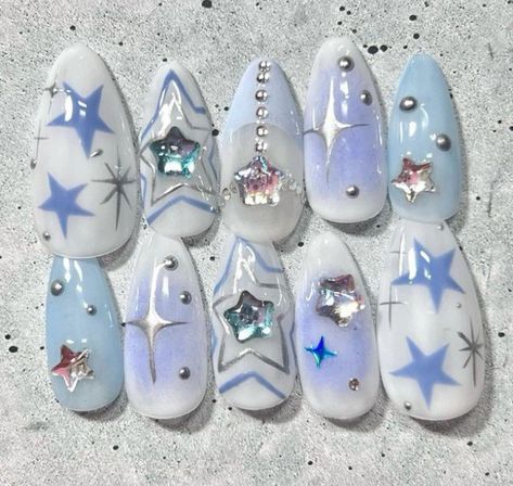 Gojo Themed Nails, Miku Nails, Blue Y2k Nails, Txt Nails, Winter Nail Art Designs, Fake Nails Designs, Gel Nail Strips, Cute Simple Nails, Grunge Nails