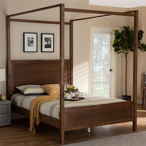 Red Barrel Studio® Stockell Bed & Reviews | Wayfair Platform Canopy Bed, Twin Canopy Bed, Wood Canopy Bed, Queen Canopy Bed, Baxton Studio, Canopy Bed, Wood Beams, Headboard And Footboard, Game Room Furniture