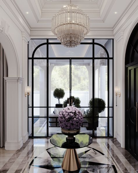 Foyer | Private Villa - Saudi :: Behance Foyer Area Design Entrance, London Apartment Interior, Luxury Foyer, Classic Foyer, Bridal Shop Interior, Hotel Foyer, Deco Living Room, French Apartment, Luxurious Interior Design