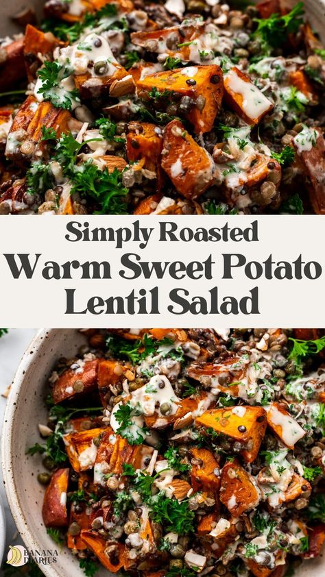 Daniel Fast Lunch Ideas, Potato Lentil Salad, Vegetarian Ideas, Daniel Fast Recipes, Daniel Fast, Salad With Sweet Potato, Lentil Salad, Tasty Vegetarian Recipes, Tahini Dressing