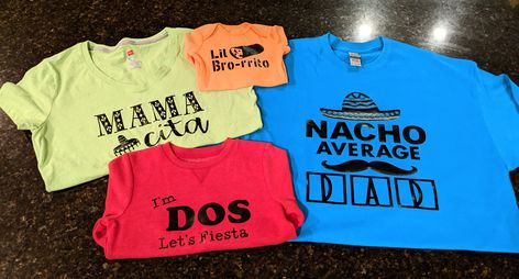 Taco TWOsday Birthday Party family shirts.
I'm DOS Let's Fiesta
Mama-cita
Nacho Average Dad
Lil Bro-rrito Second Birthday Fiesta Theme, Taco 2 Birthday Party, Two Spicy Birthday, Fiesta Theme Party 2nd Birthday, Tacos Twosday Birthday, Taco About 2 Birthday Party, Let’s Taco Bout Party, Taco 3rd Birthday Party, Taco Truck Party Ideas