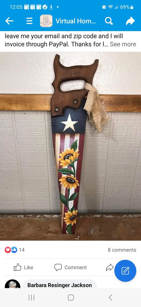 Saw Blades Repurposed, Old Saw Blades Ideas Paintings, Painted Hand Saws, Hand Saw Art Ideas, Fan Blade Art, Painted Saws, Iod Transfers, Wood Yard Art, Hand Saws