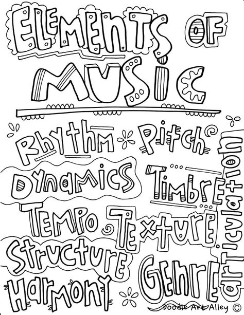 Classroom Doodles, Music Coloring Pages, Music Coloring Sheets, Elements Of Music, Musical Elements, Music Doodle, Middle School Music, Elementary Music Lessons, Music Curriculum