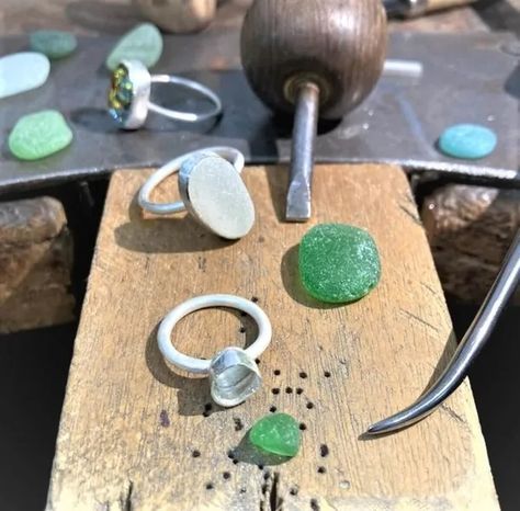 Beach Glass Stone Setting Bronze Award, Hammered Silver Ring, Argentium Silver, Stone Setting, Glass Rings, Craft Shop, Traditional Jewelry, Hammered Silver, Beach Glass