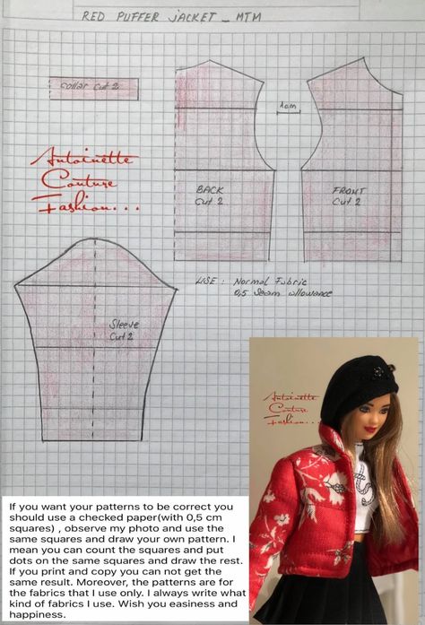 Fashion Dolls Couture - Unlimited: Red Puffer Jacket - Made to Move Barbie - Barbie Dress Pattern, Made To Move Barbie, Red Puffer Jacket, Sewing Barbie Clothes, Barbie Sewing Patterns, Diy Barbie Clothes, Barbie Doll Clothing Patterns, Crochet Doll Dress, Barbie Outfits