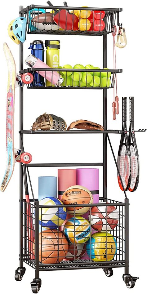 Gym Equipment Storage, Sports Equipment Organization, Outdoor Toy Storage, Home Gym Storage, Ball Storage, Equipment Storage, Rolling Storage, Sports Room, Garage Storage Organization