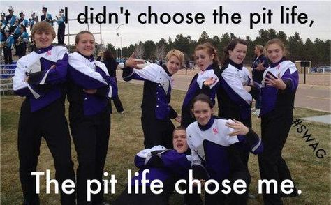 Even though I'm not in pit.. It's still pretty great Front Ensemble Marching Band, Percussion Aesthetic, Color Guard Funny, Front Ensemble, Mallet Percussion, Orchestra Humor, Marching Band Quotes, Musician Aesthetic, Marching Band Jokes