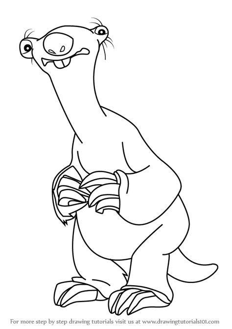 Sloth Cartoon Drawing, Sloth Drawing, Sloth Cartoon, Cartoon Sloth, Sid The Sloth, Simple Cartoon, Disney Coloring Pages, Cartoon Drawing, Ice Age