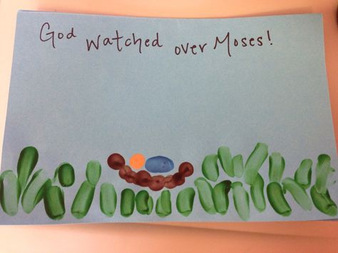 A baby Moses art project I found online... may try this during the quarter. Baby Moses Art, Baby Moses Art Preschool, Baby Moses Preschool Craft, Baby Moses Activity, Baby Moses Craft Preschool, Baby Moses Crafts For Kids, Moses Craft Preschool, Fingerprint Project, Baby Moses Craft