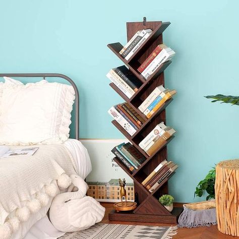 Rack For Books, Scaffold Furniture, Shelf Tree, Bookshelves For Small Spaces, Bookshelves Ideas, Reclaimed Wood Bookcase, Tree Bookcase, Narrow Bookshelf, Shelving Display