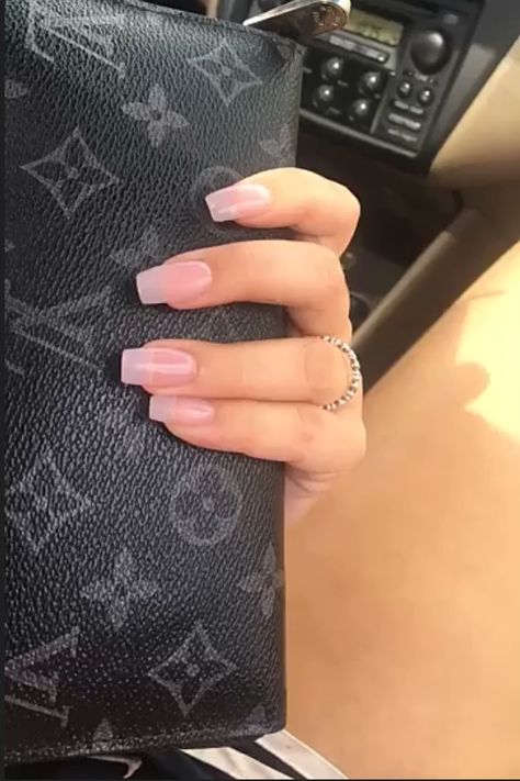 Translucent pink nails 💕 Pink Translucent Acrylic Nails, Clear Pink Gel Acrylic Nails, Nudeish Pink Nails, Transparent Pink Nails Acrylic Short, Translucent Pink Nails Short, Sns Clear Nails, Pretty Clear Nails, Pink Clear Acrylic Nails Short, Pink Clear Nails Acrylic