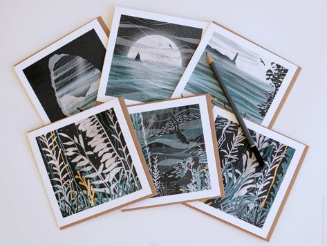 Individual Large Cards: Ocean Collection  |  sea, surf, sailing boat, kelp forests, underwater, beach, moonlight Beach Moonlight, Ocean Collection, Kelp Forest, Paper Wrap, Square Envelopes, Sailing Boat, The Paradise, Blank Greeting Cards, Color Card