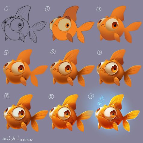 Learning drawing principles: fish Mitch Leeuwe, Painting Step By Step, الفن الرقمي, Digital Painting Techniques, Casual Art, Desen Anime, Digital Art Beginner, Photoshop Painting, Seni Cat Air