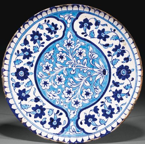 A BLUE-AND-WHITE RIMLESS POTTERY DISH, MULTAN in Pakistan, CIRCA 1800 Dinner Set Design, Blue Pottery Designs, Ceramic Plates Art, Coil Pots, Pottery Store, Heart Ceramic, Ceramic Tree, Green Wall Decor, Pottery Painting Designs