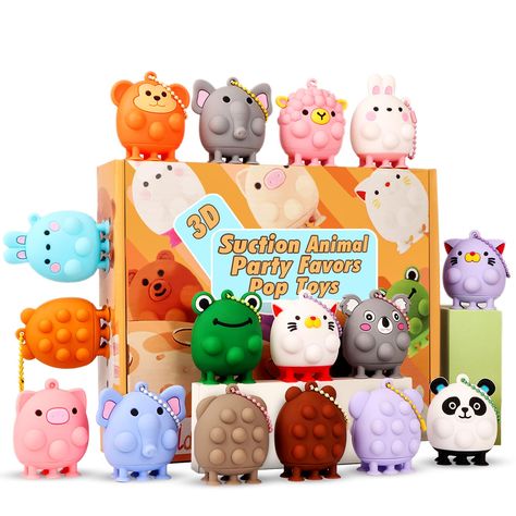 PRICES MAY VARY. Cute Animal Pop Fidget Suction Toys - This 3D Animal pop fidget suction toys combines the design of the most popular bubble push fingertip game toy and Suction toys design at the bottom. Perfect for animal enthusiasts, each pack contains 12 PCS of Animal Suction Toys and 12 PCS colorful keychain featuring 12 different animal shapes: elephants, sheep, dogs, cows, monkeys, cats, rabbits, and more. With vibrant colors and charming designs, these toys are sure to bring joy and excit Best Fidget Toys, Animal Party Favors, Colorful Keychain, Party Favors For Kids, Toys Design, Sheep Dogs, Animal Shapes, Carnival Prizes, Box Toys