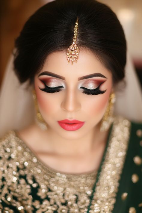 Looking for daring bridal makeup? Discover over 50 bold and dramatic ideas that blend elegance with high-impact beauty. Whether you’re into bold eyes or glowing skin, these looks are curated for your big moment. Add a dramatic flair to your wedding day style! See them all and get inspired now. #weddingglam #bridalbeauty #boldmakeup Indian Wedding Makeup Bridal Looks Make Up Smokey Eye, Hindu Bridal Makeup, Dramatic Bridal Makeup, Dramatic Winged Eyeliner, Light Smokey Eye, Disney Inspired Makeup, Champagne Eyeshadow, Bridal Makeup Ideas, Indian Wedding Makeup