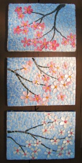 Apple Blossom Eggshell Mosaic ATC's - by Linda Biggers Egg Shell Mosaic, Eggshell Mosaic, Egg Shell Art, Shell Mosaic, Mosaic Stained, Mosaic Flowers, Food Colouring, Chicken Art, Egg Shell