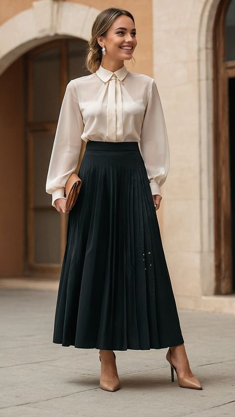 Maxi pleated skirt outfit