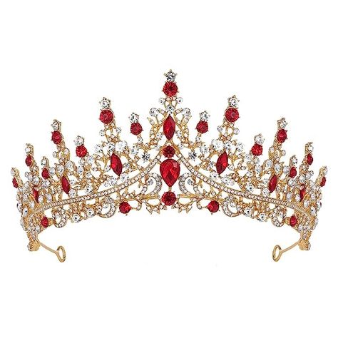 Red And Gold Lightweight Metal Alloy. 6 Inch With Red And Clear Rhinestones. Excellent Quality! New In Plastic From Manufacturer From My Local Bridal Shop! Royal Queen Crown, Quinceanera Crown, Red Quince, Crystal Wedding Tiaras, Prom Birthday, Crown For Women, Crystal Hair Accessories, Wedding Headdress, Gold Tiara