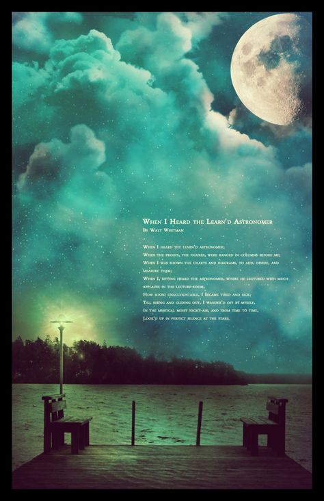 Digital composite of poem from by Walt Whitman called "When I heard the Learn’d Astronomer" Silent Sky, Spirit Science, Secrets Of The Universe, I Am Thankful, Walt Whitman, Quotes And Poems, Wall Papers, Astronomer, Movie Quotes