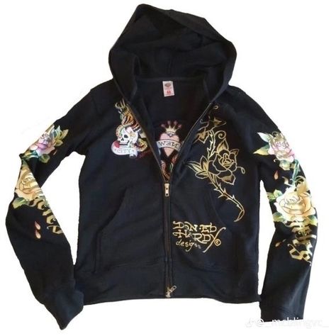 Ed Hardy Zip Up Hoodie, Ed Hardy Sweater, Ed Hardy Clothing, Ed Hardy Zip Up, Thrifting Moodboard, Ed Hardy 2000s, Ed Hardy Outfit, Ed Hardy Top, Ed Hardy Hoodie